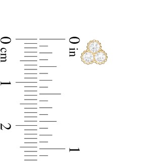 Cubic Zirconia Trio Bead Frame Stud Earrings in 10K Gold