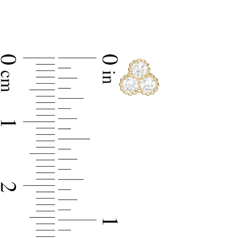 Cubic Zirconia Trio Bead Frame Stud Earrings in 10K Gold