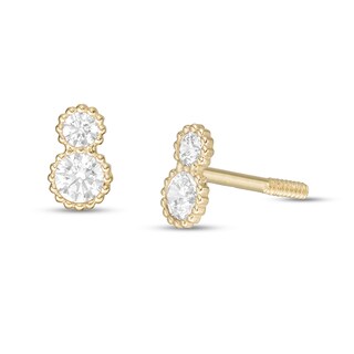 Cubic Zirconia Duo Bead Frame Stud Earrings in 10K Gold