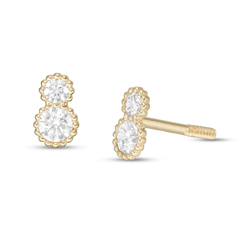Cubic Zirconia Duo Bead Frame Stud Earrings in 10K Gold