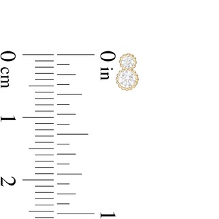 Cubic Zirconia Duo Bead Frame Stud Earrings in 10K Gold
