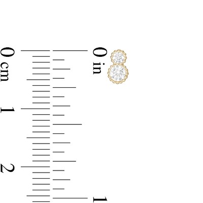 Cubic Zirconia Duo Bead Frame Stud Earrings in 10K Gold
