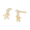 Thumbnail Image 1 of Cubic Zirconia Crescent Moon and Star Stud Earrings in 10K Gold