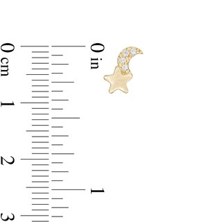 Cubic Zirconia Crescent Moon and Star Stud Earrings in 10K Gold