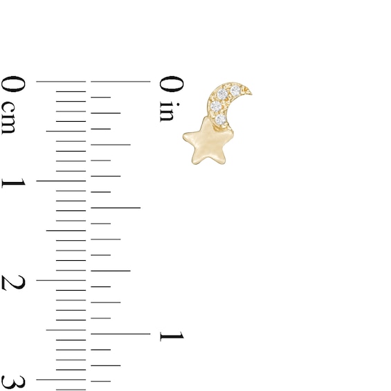 Cubic Zirconia Crescent Moon and Star Stud Earrings in 10K Gold