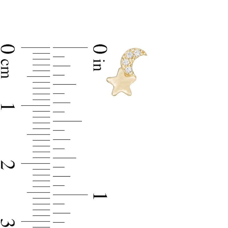 Main Image 2 of Cubic Zirconia Crescent Moon and Star Stud Earrings in 10K Gold