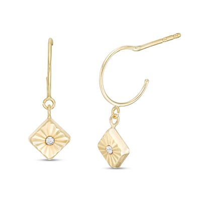 Cubic Zirconia Square Dangle Drop Earrings in 10K Gold