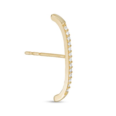 Cubic Zirconia Curved Bar Stud Earring in 10K Gold