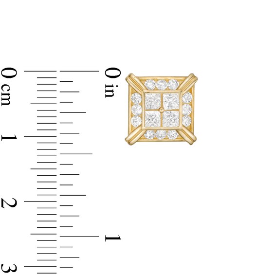 Princess-Cut Quad Cubic Zirconia Square Frame Stud Earrings in 10K Gold