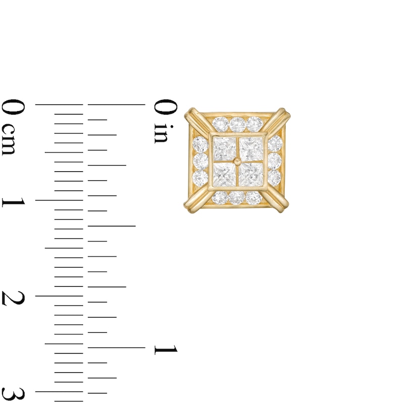 Main Image 2 of Princess-Cut Quad Cubic Zirconia Square Frame Stud Earrings in 10K Gold