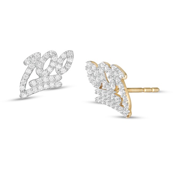 Cubic Zirconia "100" Emoji Stud Earrings in 10K Gold