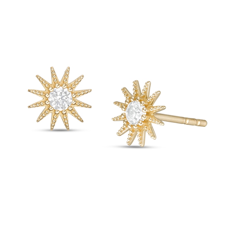 Cubic Zirconia Bead Sun Stud Earrings in 10K Gold