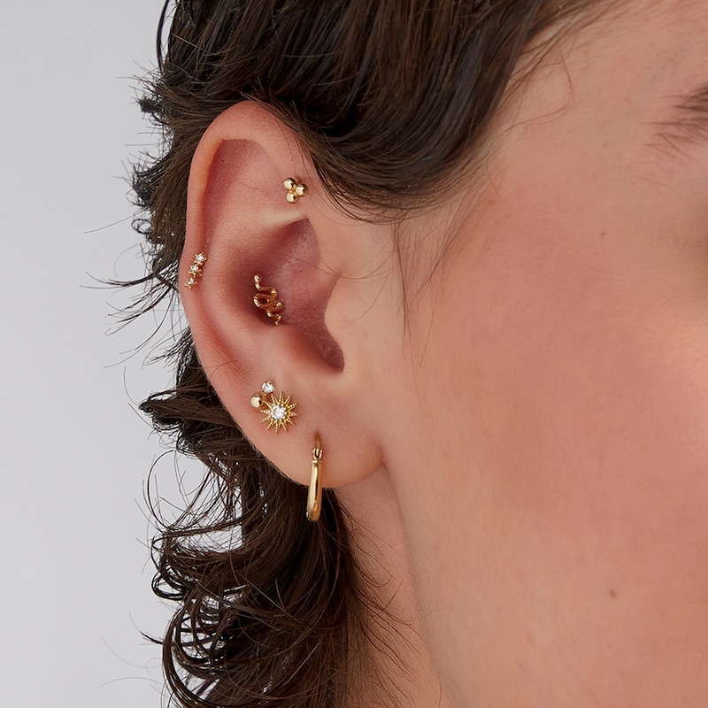 Main Image 2 of Cubic Zirconia Bead Sun Stud Earrings in 10K Gold