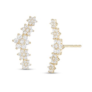 Cubic Zirconia Floral Crawler Stud Earrings in 10K Gold