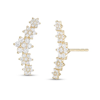 Cubic Zirconia Floral Crawler Stud Earrings in 10K Gold