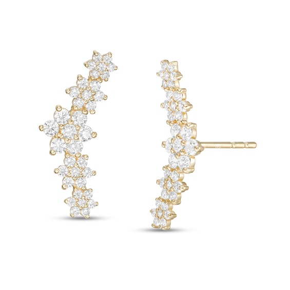 Cubic Zirconia Floral Crawler Stud Earrings in 10K Gold