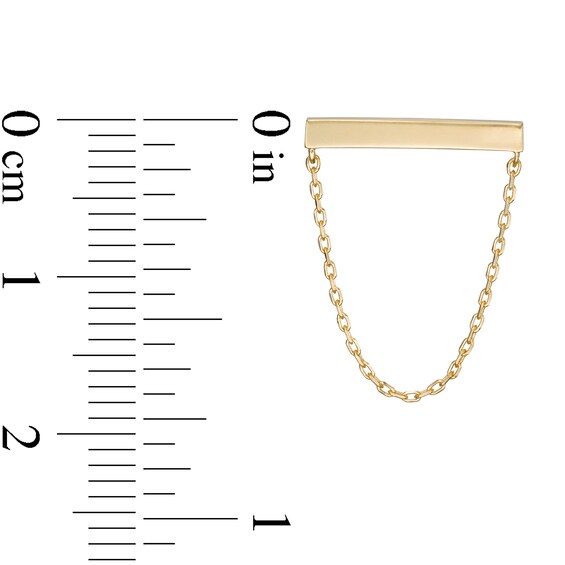 Sideways Bar with Chain Stud Earrings in 10K Gold