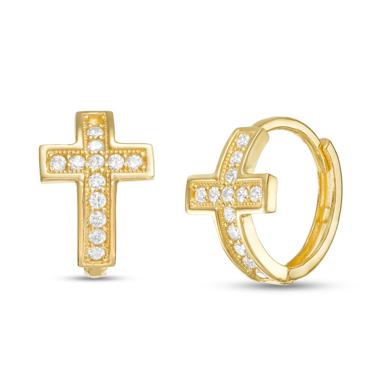 Cubic Zirconia Cross-Shape Huggie Hoop Earrings in 10K Gold