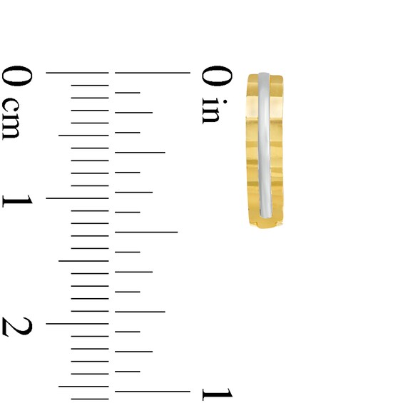 10mm Diamond-Cut Bevelled Edge Huggie Hoop Earrings in 10K Two-Tone Gold