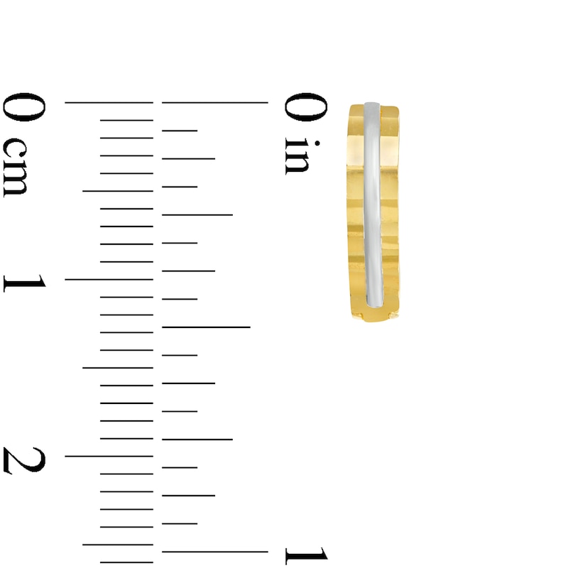 Main Image 2 of 10mm Diamond-Cut Bevelled Edge Huggie Hoop Earrings in 10K Two-Tone Gold