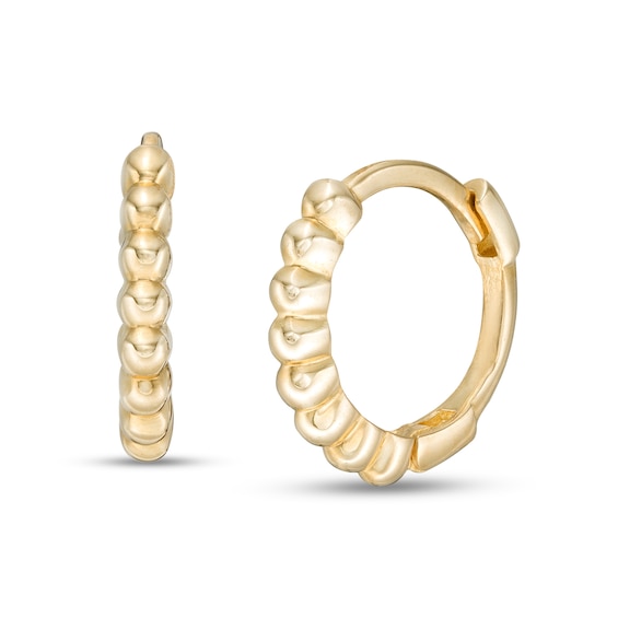 7.5mm Bead Huggie Hoop Earrings in 10K Gold