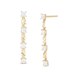 Cubic Zirconia and Diamond-Cut Square Dangle Drop Earrings in 10K Gold