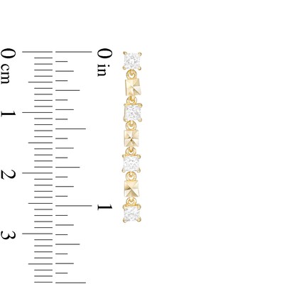 Cubic Zirconia and Diamond-Cut Square Dangle Drop Earrings in 10K Gold