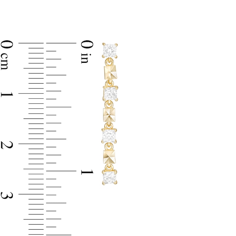 Main Image 2 of Cubic Zirconia and Diamond-Cut Square Dangle Drop Earrings in 10K Gold
