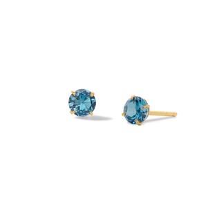 4mm Blue Cubic Zirconia Solitaire Stud Earrings in 14K Solid Gold