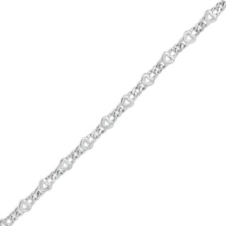 Made in Italy 210 Gauge Solid Curb Chain and Heart Outline Alternating Bracelet in Sterling Silver - 8"