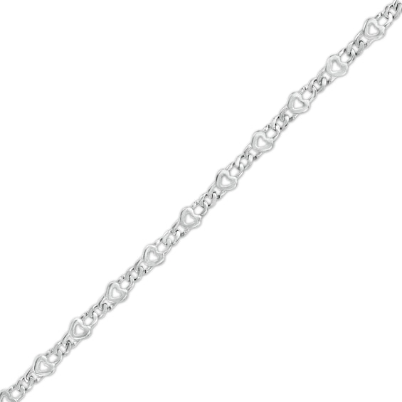 Made in Italy 210 Gauge Solid Curb Chain and Heart Outline Alternating Bracelet in Sterling Silver - 8"