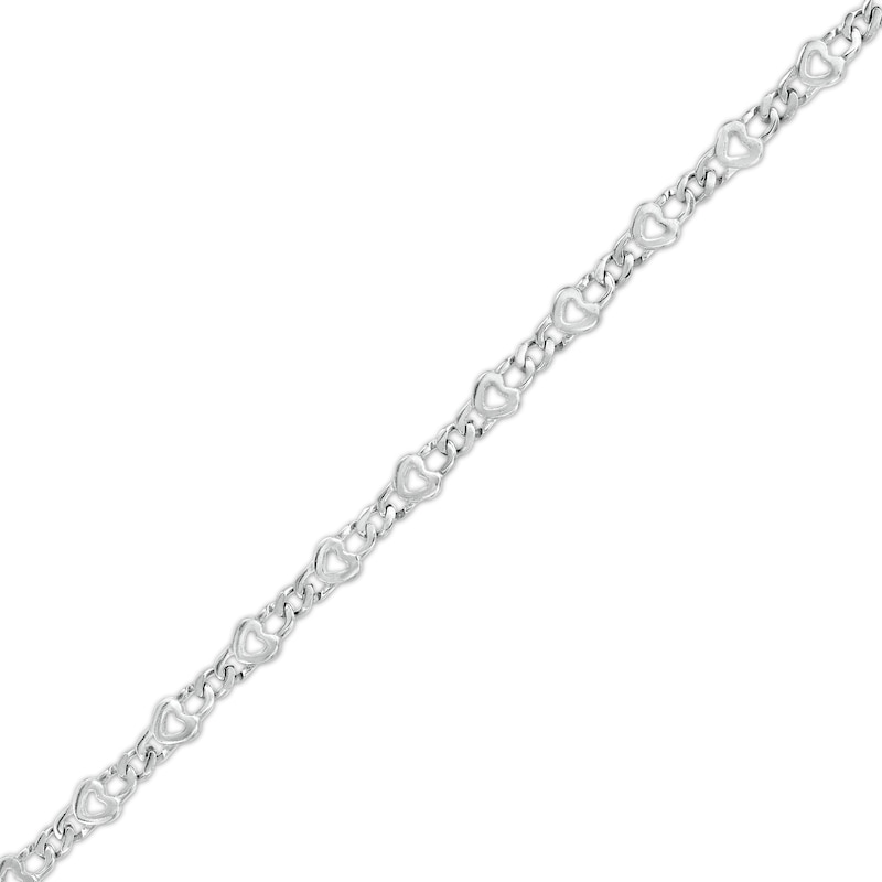 Made in Italy 210 Gauge Solid Curb Chain and Heart Outline Alternating Bracelet in Sterling Silver - 8"