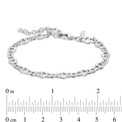 Made in Italy 210 Gauge Solid Curb Chain and Heart Outline Alternating Bracelet in Sterling Silver - 8"