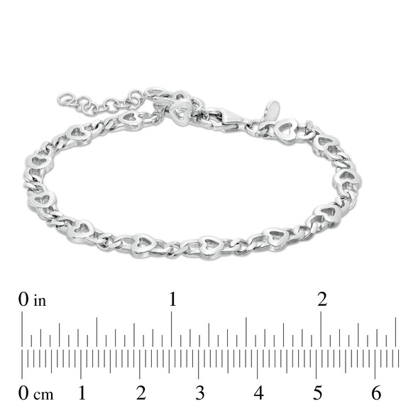 Made in Italy 210 Gauge Solid Curb Chain and Heart Outline Alternating Bracelet in Sterling Silver - 8"