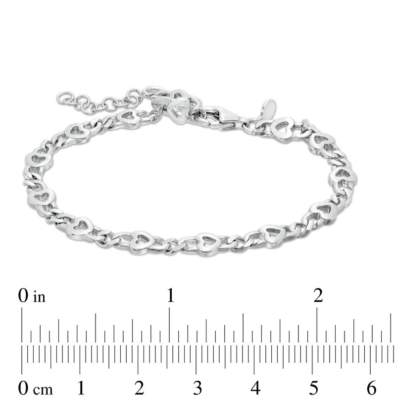 Main Image 2 of Made in Italy 210 Gauge Solid Curb Chain and Heart Outline Alternating Bracelet in Sterling Silver - 8&quot;