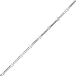 Solid Sterling Silver Diamond-Cut Sunburst Chain Anklet Made in Italy