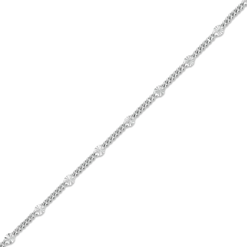 Solid Sterling Silver Diamond-Cut Sunburst Chain Anklet Made in Italy