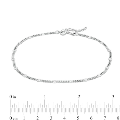 Sterling Silver Diamond-Cut Sunburst Chain Anklet Made in Italy - 9" + 1"