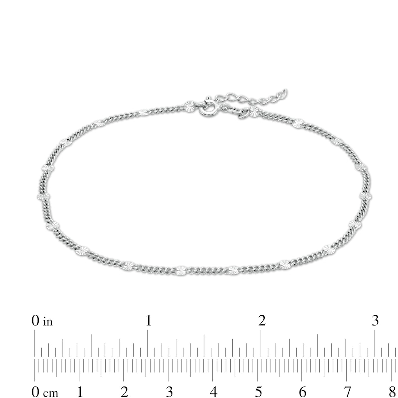 Solid Sterling Silver Diamond-Cut Sunburst Chain Anklet Made in Italy