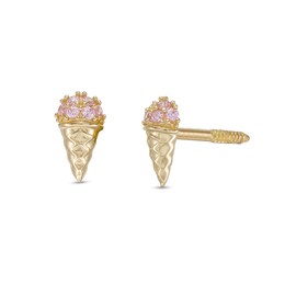Child's Pink Cubic Zirconia Ice Cream Cone Stud Earrings in 10K Gold