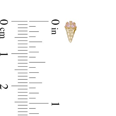 Child's Pink Cubic Zirconia Ice Cream Cone Stud Earrings in 10K Gold