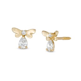 Child's Cubic Zirconia Dragonfly Drop Earrings in 10K Gold