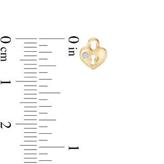 Child's Cubic Zirconia Heart-Shaped Lock Stud Earrings in 10K Gold