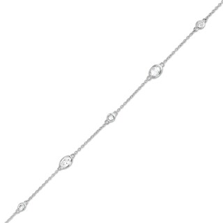 Oval and Round Cubic Zirconia Alternating Station Anklet in Sterling Silver - 10"