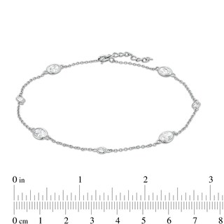 Oval and Round Cubic Zirconia Alternating Station Anklet in Sterling Silver - 10"