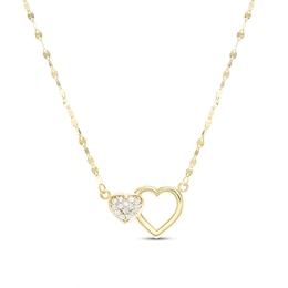Child's Cubic Zirconia Double Heart Necklace in 10K Solid Gold - 15&quot;