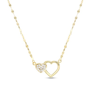 Child's 10K Solid Gold CZ Double Heart Pendant - 13" + 2"
