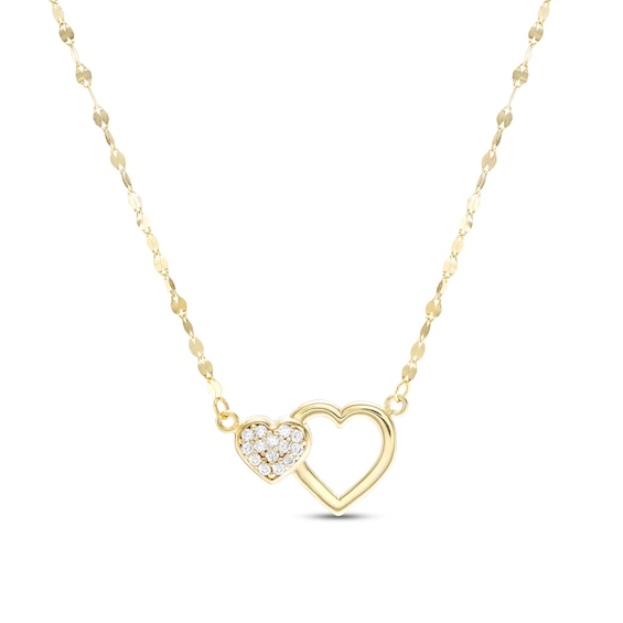 Child's 10K Solid Gold CZ Double Heart Pendant - 13" + 2"