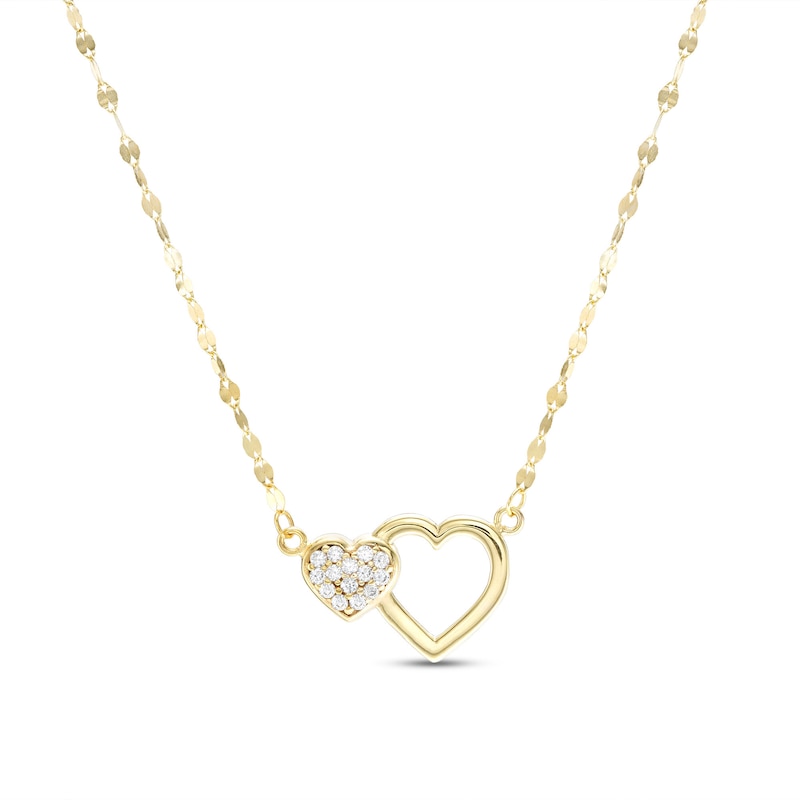 Child's 10K Solid Gold CZ Double Heart Pendant - 13" + 2"