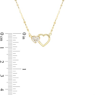 Child's 10K Solid Gold CZ Double Heart Pendant - 13" + 2"